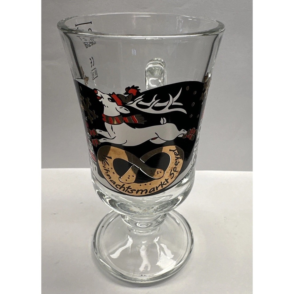 Christmas Market Reindeer Rastal Glass Coffee Footed Mug 8oz Holiday Germany